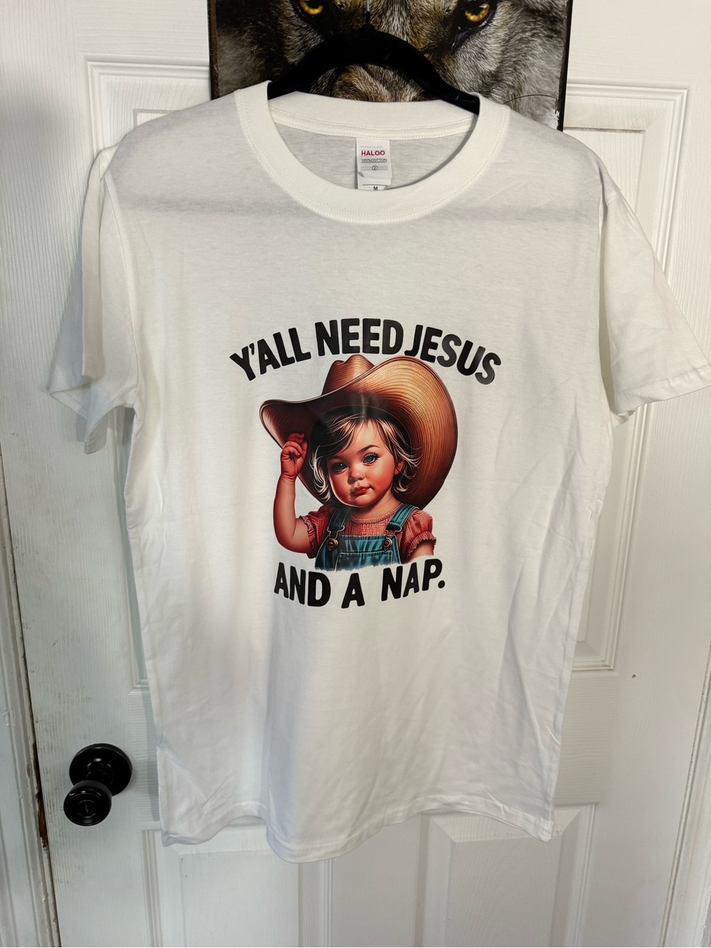 Halo White Graphic Tee with Colorful Cowboy Kid Print